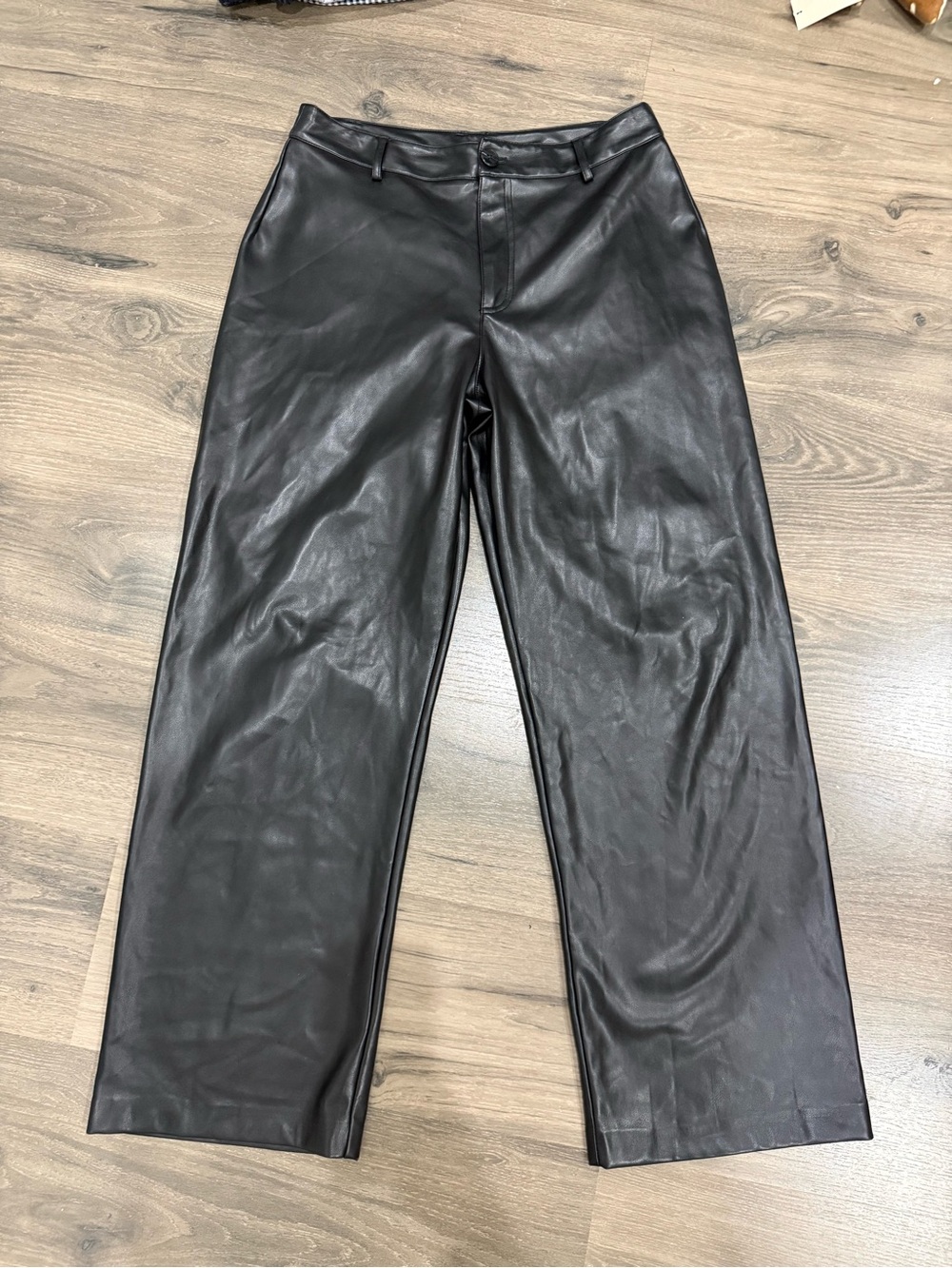 Black Faux Leather Straight-Leg Pants
